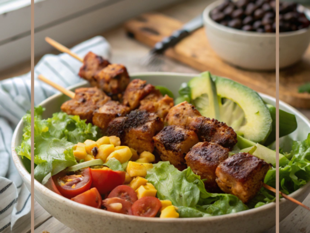 High-Protein BBQ Chicken Skewer Salad