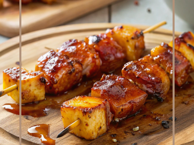 Sweet BBQ Teriyaki Chicken Kabobs with Pineapple