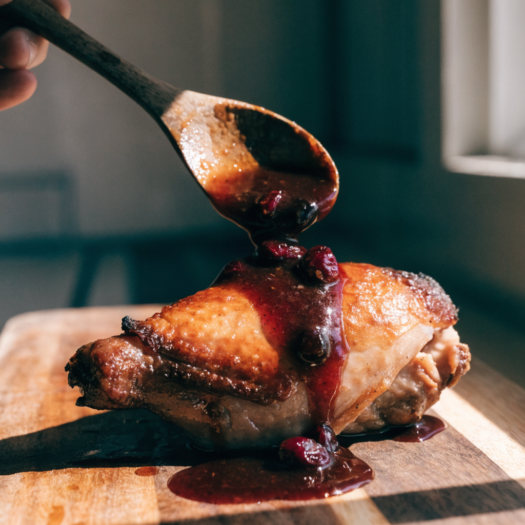 Close-up of cranberry rosemary one-pan chicken