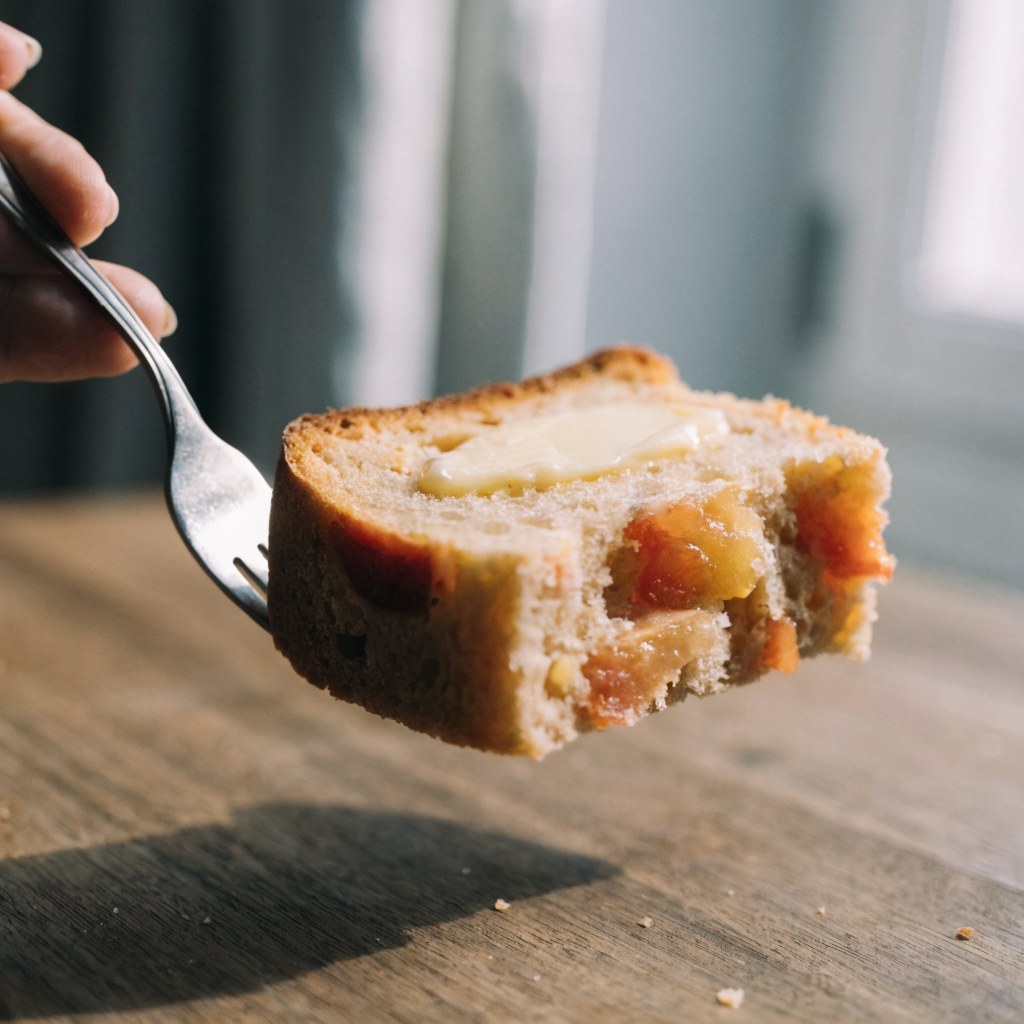 Close-up of homestyle southern peach bread
