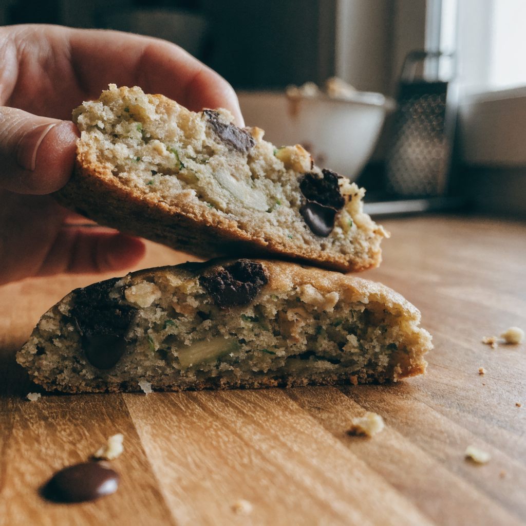 Close-up of chewy zucchini chocolate chip cookies