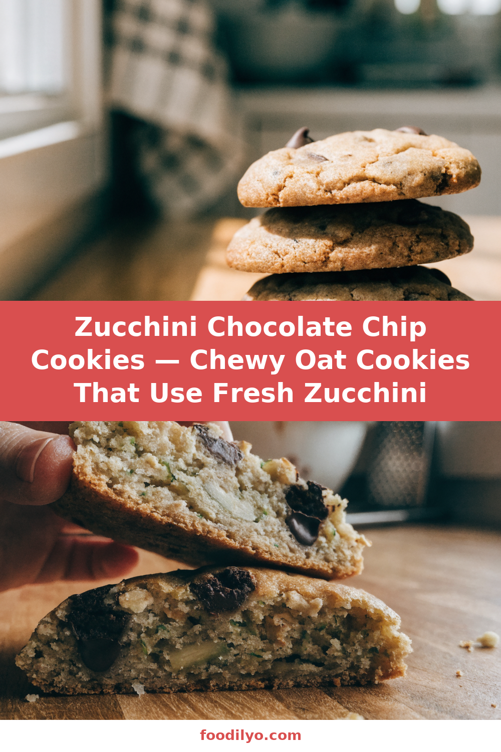 Zucchini Chocolate Chip Cookies — Chewy Oat Cookies That Use Fresh Zucchini Pinterest recipe pin